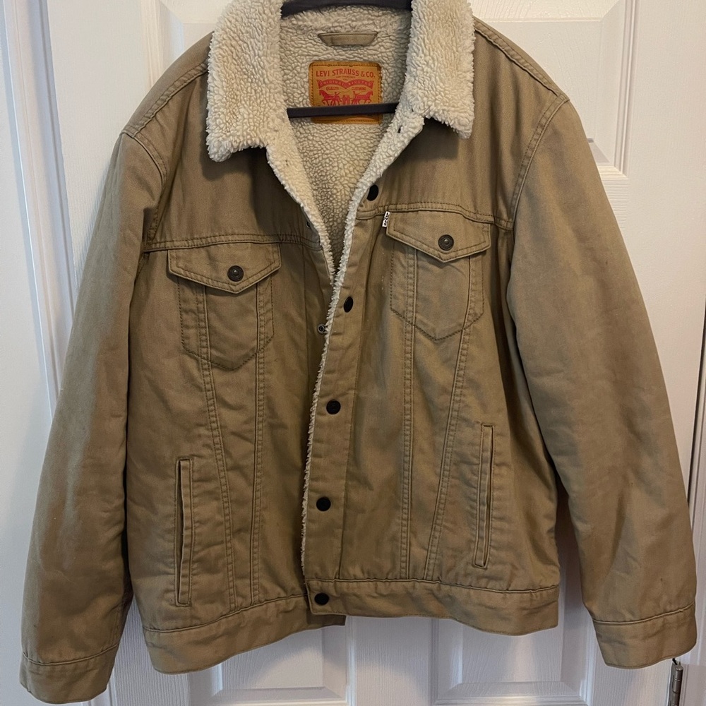 Levi's Men's XL Sherpa Fleece Lined Jacket - Khaki